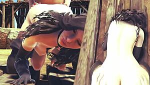 yennefer of vengerberg in wild 3d sex at medieval village. missionary and anal pounding with cumshot on back.