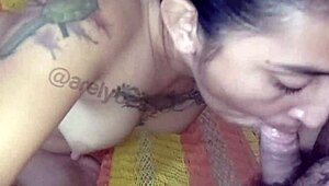 amateur mexican whore gives oral on hammock to her husband with cute tits and tattoo