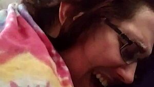 Husband fingering tight pussy and ass of nerdy brunette wife 😍