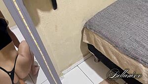 dad sends him to the bedroom to check on his cute brunette step-sister, who is engaged in fetish interracial activities