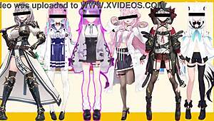 Hololive characters perform energetic poke dances in 3D cartoon style.