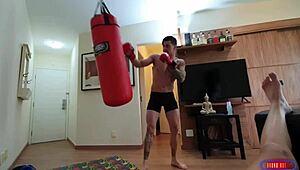 I'm eating Mai's tight pussy at the gym