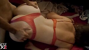 1949 - french amateur slut in red satin outfit bent over for doggystyle