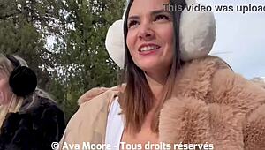 Two slutty girlfriends suck cocks in snow and get faces covered in cum