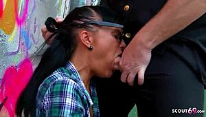 Dirty teen Jenny caught by old cop for rough outdoor anal pounding!