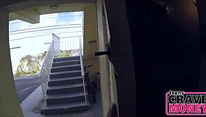 Blonde teen 18+ begs for cash with blowjob!