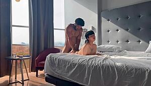 gay fantasy in luxury hotel, black guy fucks beginner college student with monster cock