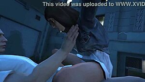 In GTA 5, the online character PICKS UP a HOOKER for SEX in the car.