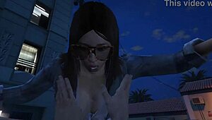 In GTA 5, the online character PICKS UP a HOOKER for SEX in the car.