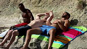 Rough interracial bareback group sex with big black cocks