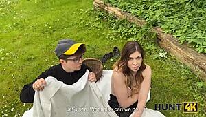 Czech hunter bangs girlfriend in pantyhose group watching