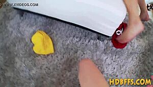 at the party, teen skanks finger pussies then get hardcore fucked