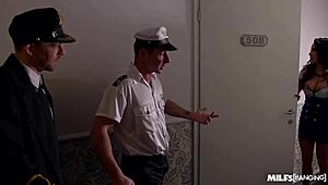 two pilots score with stunning stewardess anissa kate in wild anal