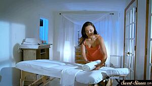 this hot milf is getting passionately screwed in missionary on the massage table, her big tits bouncing 😍