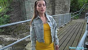 Public agent drills her deep with fat cock in open spot.