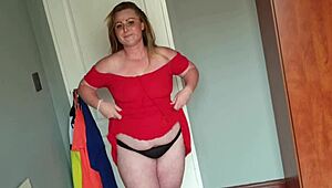 Yo, watch this chubby girl try on wild dresses for kinky solo fun