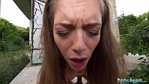 Public agent drills her deep with fat cock in open spot.