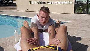 Damn, Trent slams his poolboy's tight butthole hard under the blazing summer sun