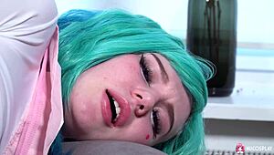 This solo cosplay girl Leyla Lure went wild, banging herself hard with dildo in crazy positions