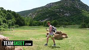 i’m obsessed with this sassy blonde teasing outdoors