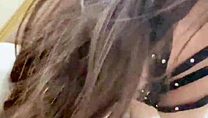 Penetrating and fingering my stepdaughter, she squirts hard the little brunette.