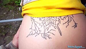 Public agent drills her deep with fat cock in open spot.