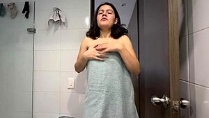 Yo, while my husband cooks, his sis joins me for steamy shower fun