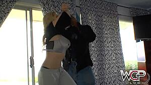 juicy booty blonde slut takes a monster cock pounding and gets cum all over her big tits