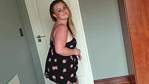 Yo, watch this chubby girl try on wild dresses for kinky solo fun