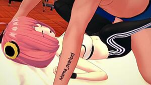 Anya finishes exercise and sits on big cock