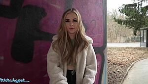 Public Blonde Brit Babe POV Blowjob Outside