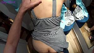 Fitting room sex with consultant ends in cum swallow
