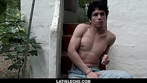 Tattooed stud tricks and fucks sexy latino boy outdoors