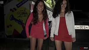 Ever seen two cute girlfriends pee together by a car in public?