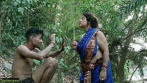 Hot aunty caught a thief and got wild in the garden for outdoor Indian sex