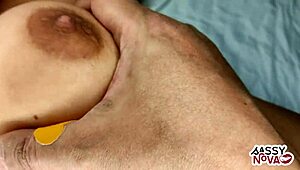 playing with perfect boobs pressed hard outdoors