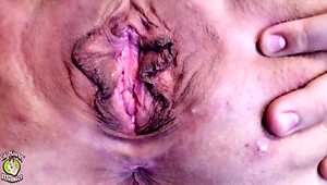 BBW屁股声音特写，阴户眨眼和射精