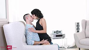 i watch skinny brunette kris the foxx in heels suck cock and get fucked in the armchair