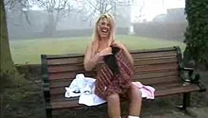 Slutty British amateur flashes her small tits in public