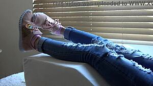 kristy's fresh sneakers spark wild fetish close-up action