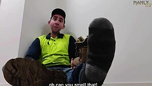 step gay dad escapes into foot fantasy dreams at work