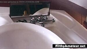 Depraved whore takes milk demijohn up her ass!