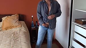 Maid's husband jerks off watching me dress for work!