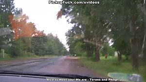 Hard outdoor sex with young blonde pickup contrasts old reality