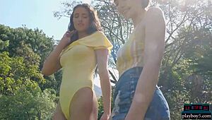 Hot Lesbian Girlfriends Megan Blake And Jay Marie Swim Together