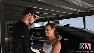 Kelsi Monroe runs from police in bondage scene.