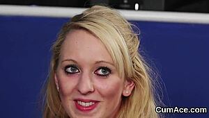 sexy model sucks cum in blowbang, gets facial 😋