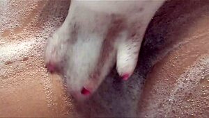 Masturbation session with extremely hairy teen cunt solo.