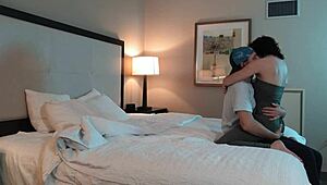 Romantic makeout session with tattooed teen in private