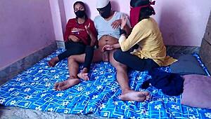 Yo, banging friend's girlfriend in real desi threesome, Hindi voice!